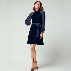 WHBM Long Sleeve Velvet Dress - Navy Blue - Sz. 18- NWT